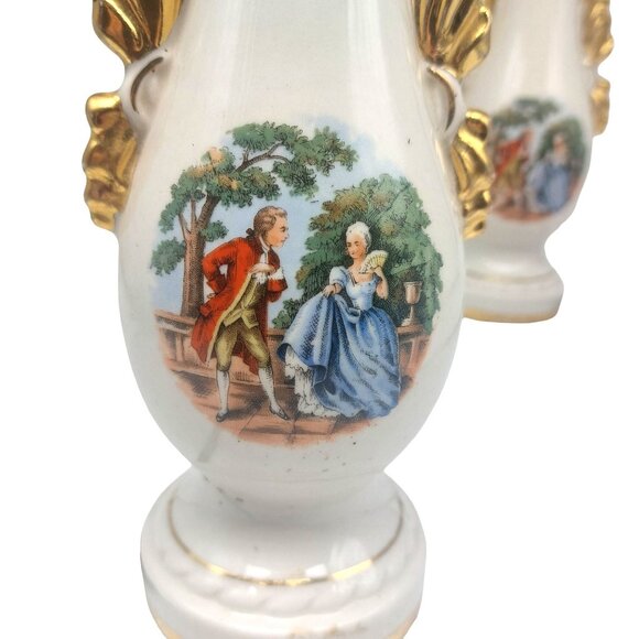 Vintage Glazed Gilded Porcelain Lamp Pair, Table Lighting Decor, Classic French - Picture 2 of 4
